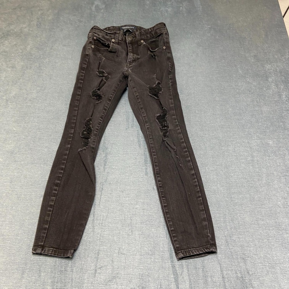 Aeropostale Jeans Women 4 24x24 Black Denim Stretch Distressed High Rise Jegging